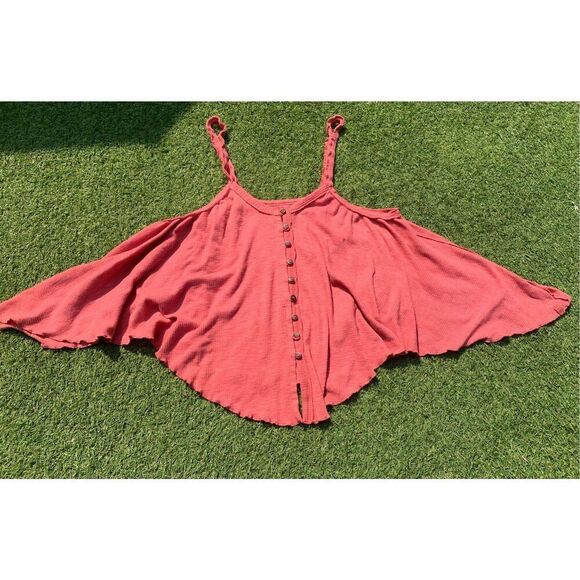 Free People Pink Rose Button Front Dream Weaver BOHO TANK TOP sz M - Picture 2 of 8